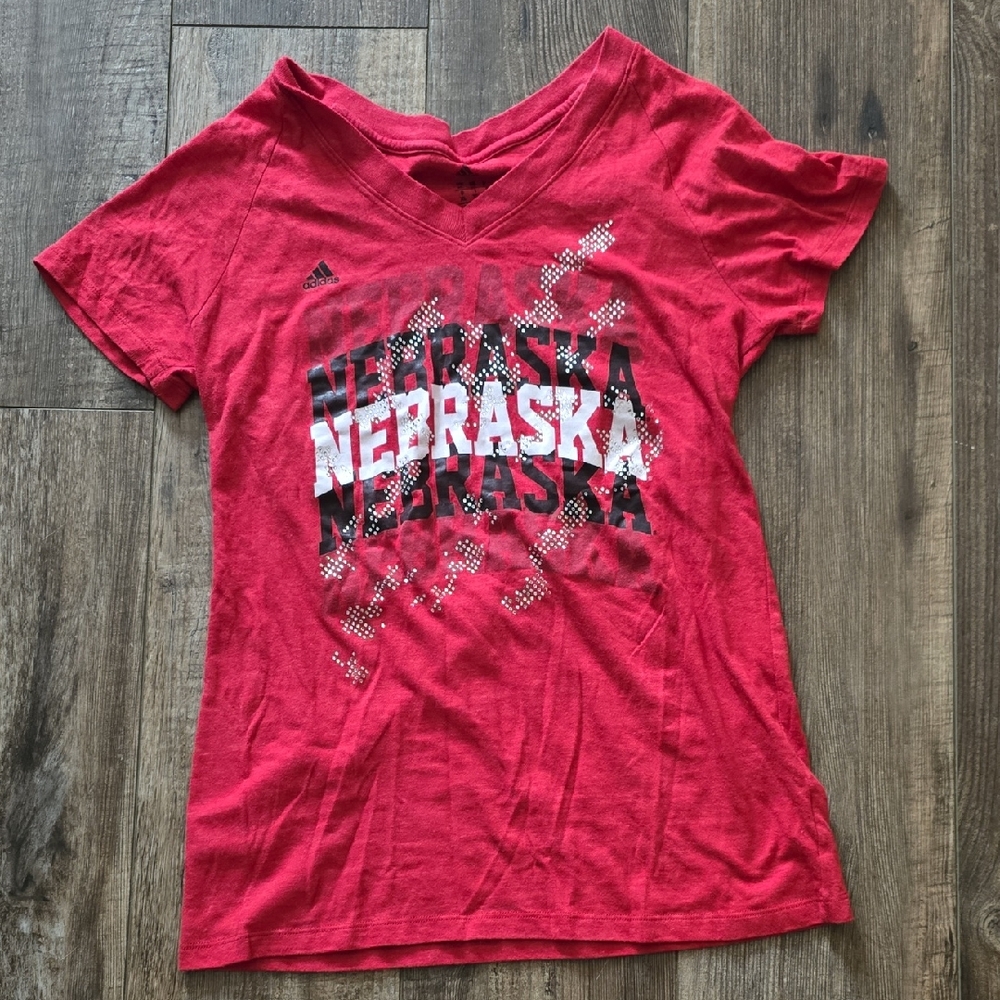 Adidas Red Nebraska Women's Short Sleeve Tee